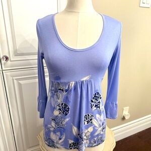 Lavon Women's Size Small Scoop Neck Long Sleeve Babydoll Top in Mauve/Black VTG